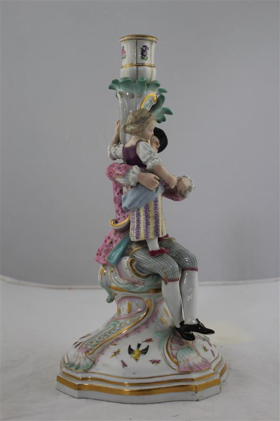 A Meissen figural four light candelabrum, late 19th century, 46.5cm, slight losses